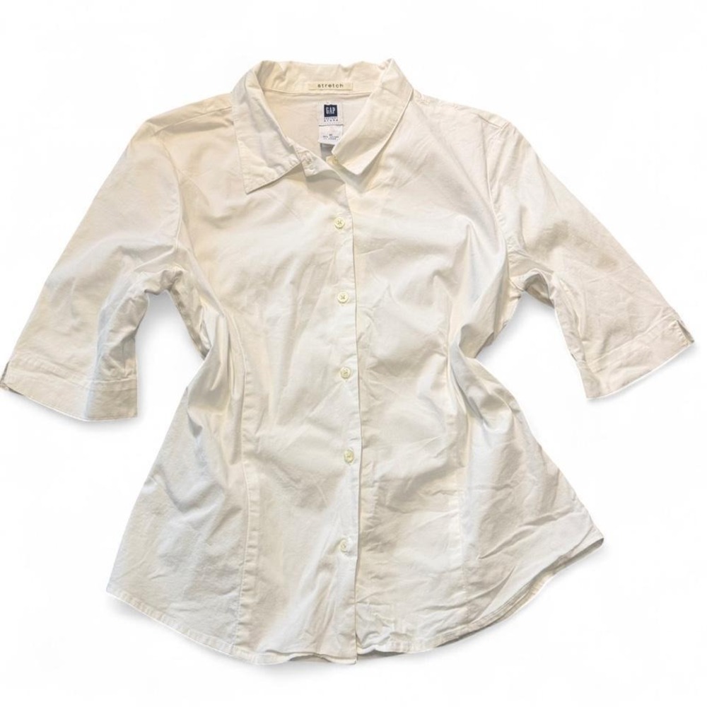 Vintage Y2K Gap Factory Store White Stretch Blouse, Women's Size M